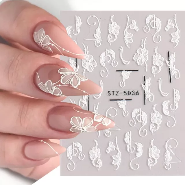 5D Nail Art Stickers Decals Embossed Flowers Floral Wedding Decoration (5D36)
