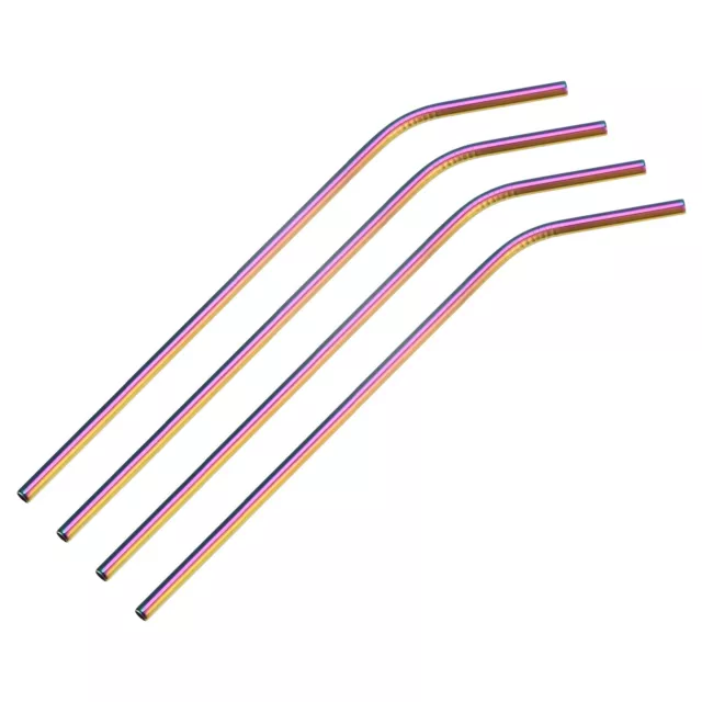 Reusable Metal Straws 4Pcs, Stainless Steel Bent Straw 10.4" Long - Rainbow