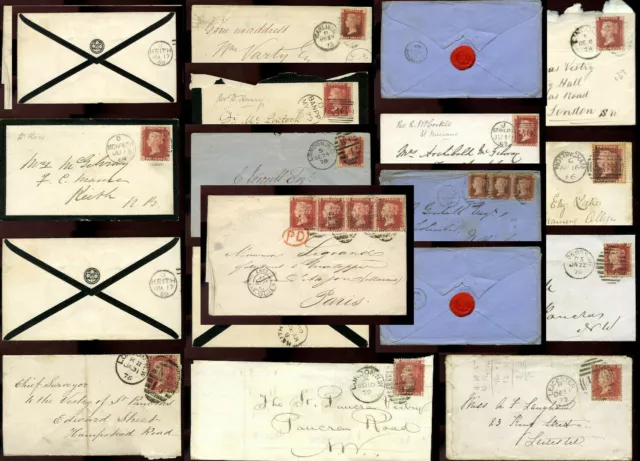 GB QV PENNY RED PLATES on COVER POSTMARKS DUPLEX etc ...PRICED INDIVIDUALLY