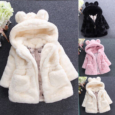 Baby Kids Girl Winter Princess Warm Coat Fleece Jacket Tops Fur Hooded Outerwea