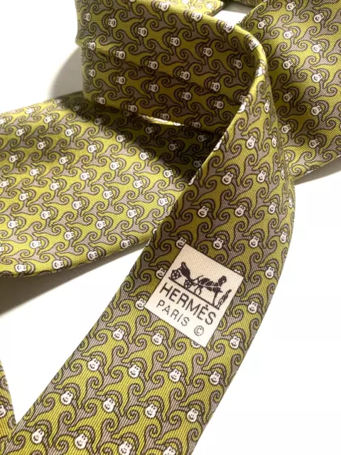 Hermes Vintage Frog Art Nouveau Tie Smile Toad Animal High End France Yellow