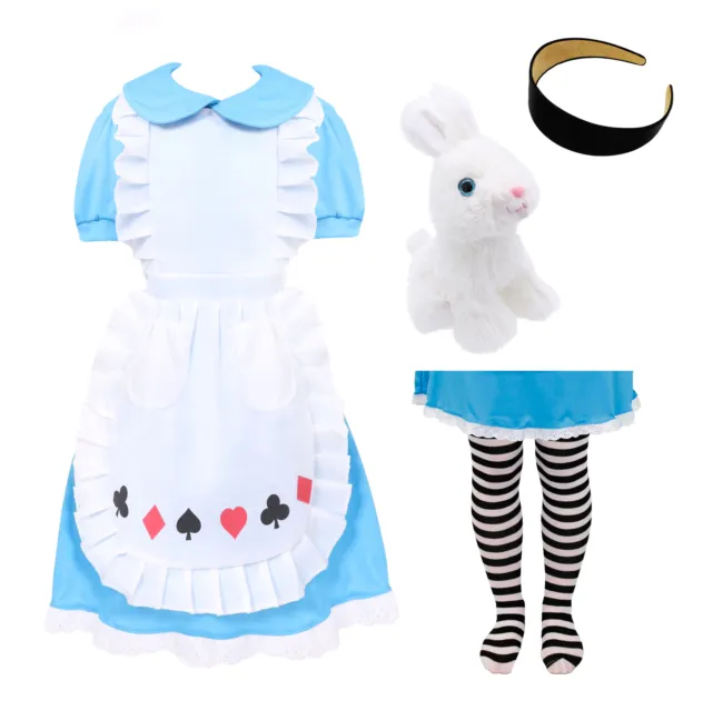 Girls Alice Costume Fairytale Book Week Character Child Fancy Dress White Rabbit