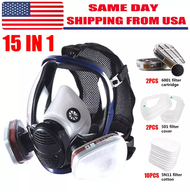 15 in 1 Full Face Gas Mask Respirator Painting Respirator Facepiece Reusable USA