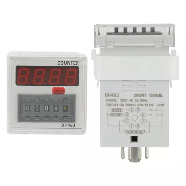 Digital Counter Relay​ DH48J AC 220V LED Counter Relay 1-999900 8 Pin With A