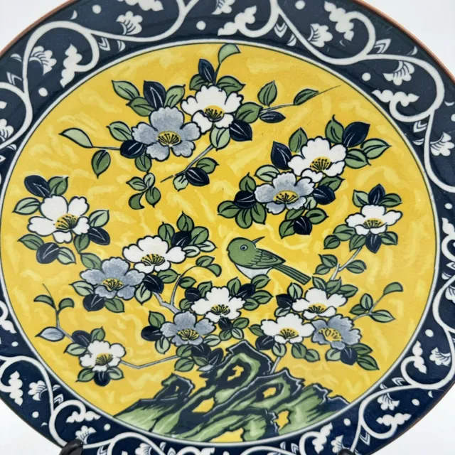 Assiette en porcelaine chinoise vintage rare peinte à la main signée florale et oiseaux 2