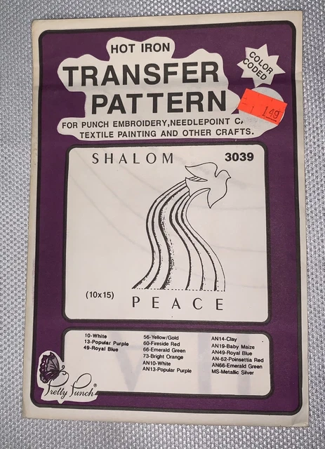 C5 89 Bonito Punzón Bordado Hierro Codificado Patrón De Transferencia 3039 Shalom Paloma De Paz
