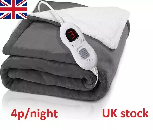 Luxurious Electric Heated Throw Soft Fleece Grey Over Blanket Digital Controller