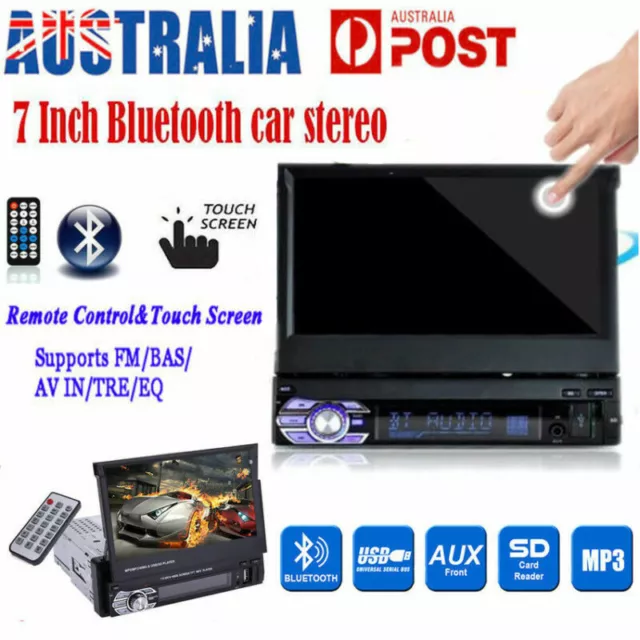 1 Din Single 7" HD Touch Screen Flip out Car Stereo Bluetooth Radio MP5 Player