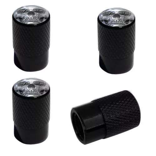 4 Black Billet Knurled Tire Wheel Valve Caps Car Truck GLOSS CHROME SKULL BK028