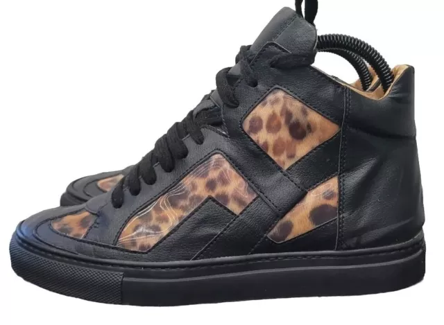 Maison Martin Margiela MM6 Leather Black Leopard High Sneakers - Women’s US 6