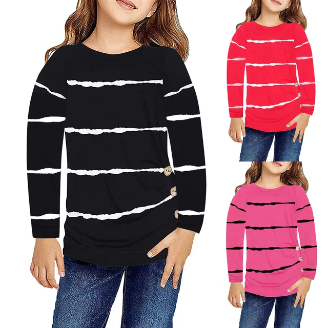 Little Girls Casual Long Sleeve T Shirts Crewneck Tunic Tops Striped Tee Blouses