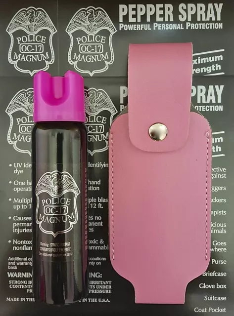 Police Magnum pepper spray 4oz HP Safety Lock Pink Holster CLOSE OUT SALE