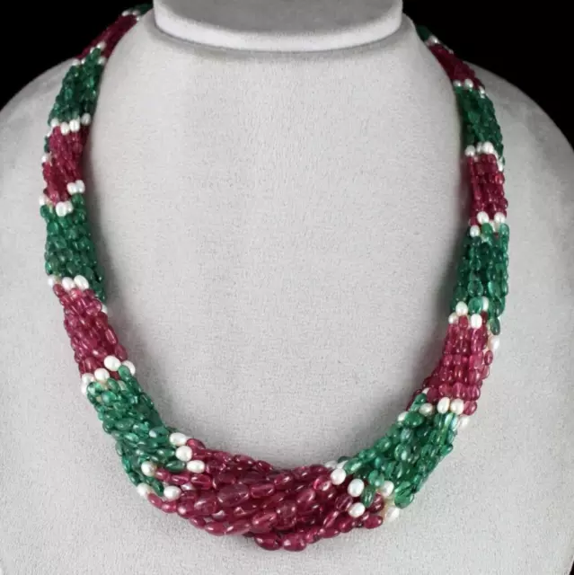 Natural Emerald Spinel Pearl Long Beads 12 L 690 Cts Twisted Gemstone Necklace