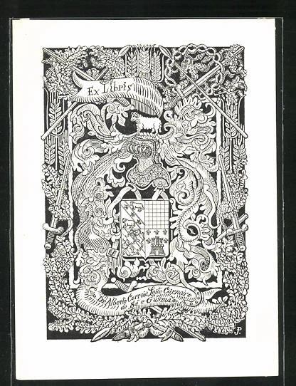 Exlibris Cap. Dr. Alberto Correia Leite Carmeiro de Sae Gusmao, Wappen mit Ritt