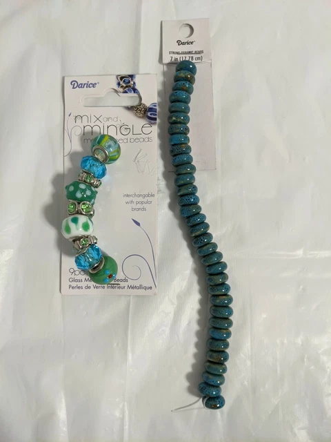 Lot of 2 Darice Bead Strands Ceramic Mix and Mingle Blue Green Jewelry Making