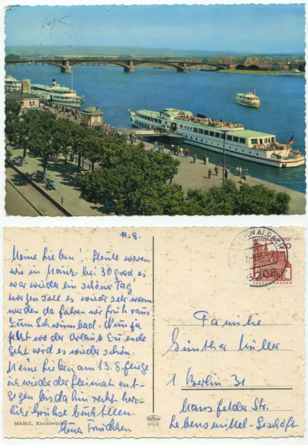 14871 - Mainz - Rhine bridge - ship dock - postcard, run 12.8.1966