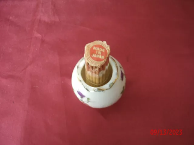 Vintage Ceramic ENESCO JAPAN Footed Egg Toothpick Holder Flowers WITH TOOTHPICKS 2