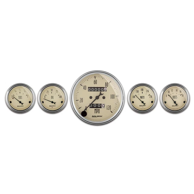 AutoMeter 1808 GAUGE KIT, 5 PC., 3 1/8" & 2 1/16" , MECH. SPEEDOMETER, ANTIQUE