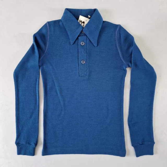 Polo Shirt vintage anni '70 ragazzi maniche lunghe | 11-12 anni | blu acrilico/lana KA03