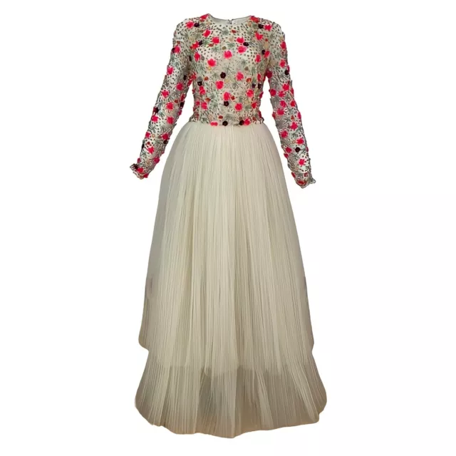 Naeem Khan Womens Flower Embellishment Tulle Layered Skirt Maxi Dress Size US12