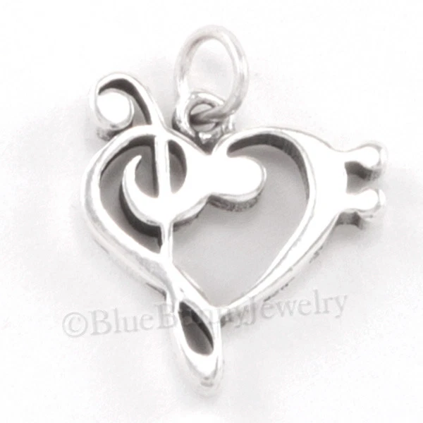 MUSICAL NOTE charm Music Pendant 925 Sterling Silver Treble Clef Bass heart