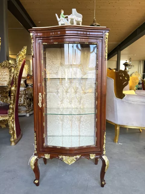 Cabinet Display French Louis Style Glass Wooden Showcase inBrown Handmade Decor