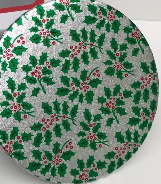 6’’ Inch CHRISTMAS Round CAKE BOARD Xmas THIN SILVER HOLLY BERRIES Festive