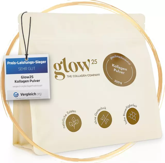 Glow25® Collagen Pulver [300G] - Das Original - Premium Kollagen Hydrolysat - Pe