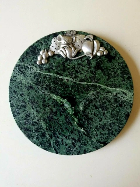 RUNDE GRÜNE MARMOR KÄSE Mausplatte - SCHNEIDEBRETT MIT ZINN (b78) 10