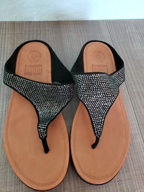 Women’s 7 / 38 Fitflop Banda II Quartz Toe-Post black thong flip flops sandals 2