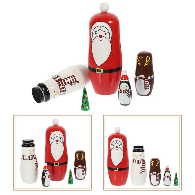 Père Noël poupées gigognes faites main : décoration de Noël, jouet en bois (5 pièces) - France
