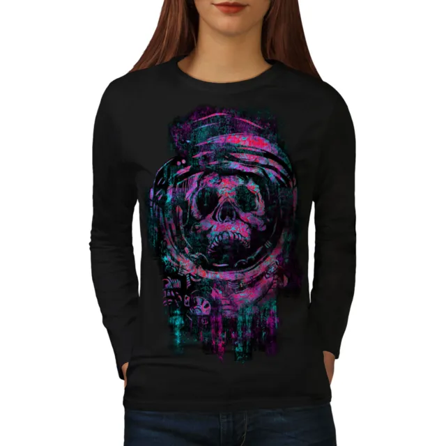 T-shirt donna Wellcoda Skull Skull Space, design casual malvagio