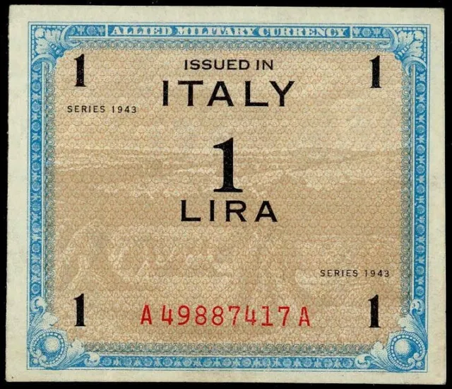 Italy 1 Am Lira 1943 Xf+. Allied Military American Occupation Flc. Banknote