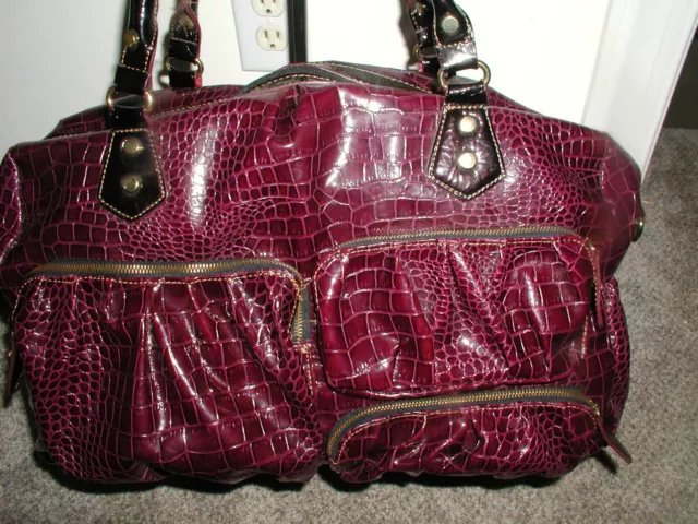 Carry On Travel Large PLUM Faux Leather Croc  Weekend Bag