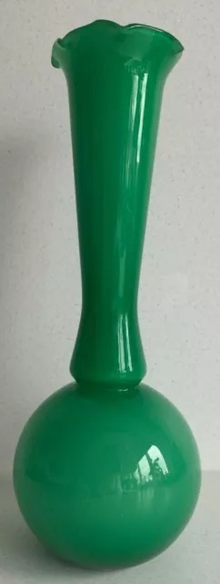 Green & White Cased Art Glass Vase Hand Blown