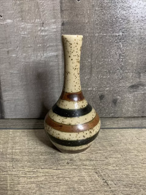 Vintage Otagiri OMC Japan Brown Speckled  Stoneware Hand Painted Round Bud Vase