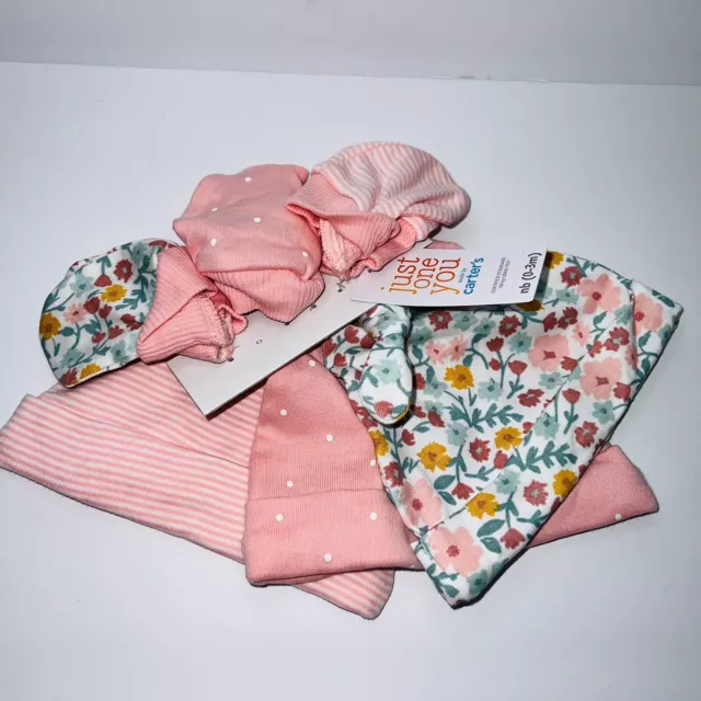 Carters baby girl 0-3 months 6 Piece Set  Hat and Mittens (2 packs per purchase)