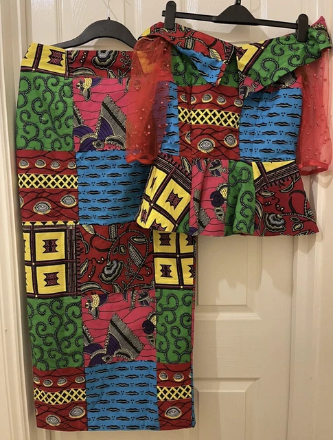 Abito da donna africano Ankara taglia 12 2 pezzi abito Kaba e gonna a fessura