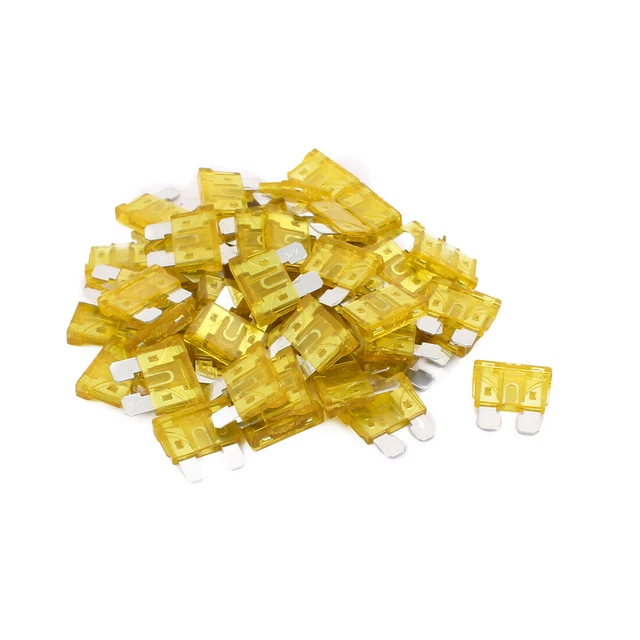 50pcs 20A voiture fusible auto camion fourgonnettes fusibles miniature jaune