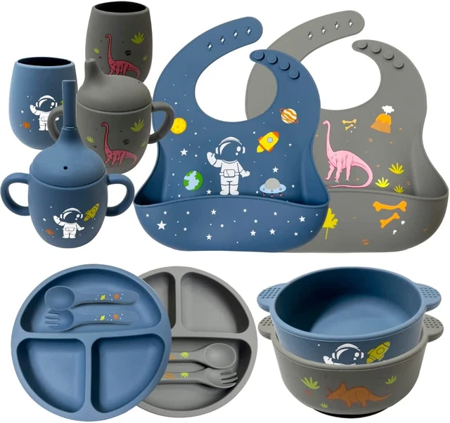 Soft Silicone Baby Feeding Set with Pattern, Baby Led Weaning Supplies with Adju