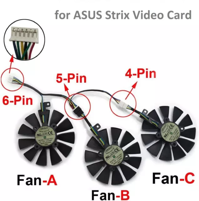3 Pcs T129215SU 6 pin Fan for ASUS Strix GTX1070 GTX980Ti R9 390 GTX 1080 RX 580
