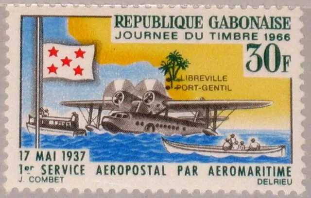 GABON GABUN 1966 259 202 Stamp Day Hydroplane Map West Africa Wasserflugzeug MNH