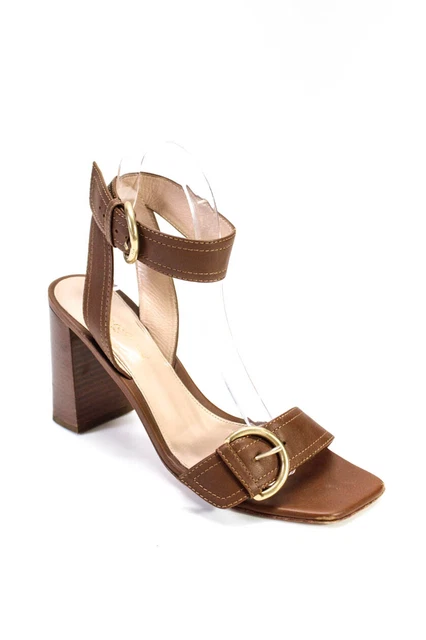 Gianvito Rossi Womens Leather Open Toe Buckled Ankle Strap Heels Brown Size 8.5