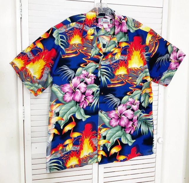 HAWAIIAN Vintage shirt By HAWAII volcano & Flowers  Size XL Matching Pocket