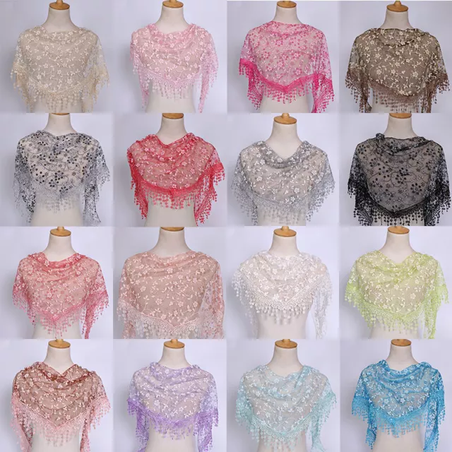 Fashion Girl Women Scarf Lace Tassel Sheer Triangle Hollow Floral Scarves Shawl~