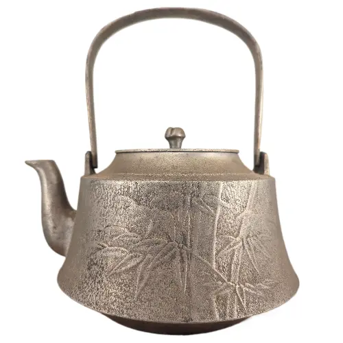 Unusual Japanese Tin Cast Metal Tetsubin Teapot Kettle Pine Bamboo Kita 北 Marked