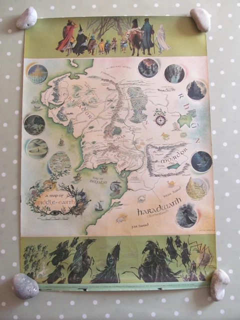 VINTAGE MAP OF Middle Earth Poster Pauline Baynes Lord Of The Rings ...