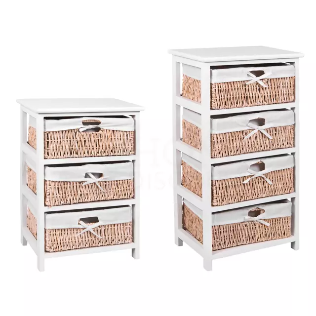 White Maize Basket 2 3 4 Tier Bathroom Cabinet Storage Unit Wicker Drawer