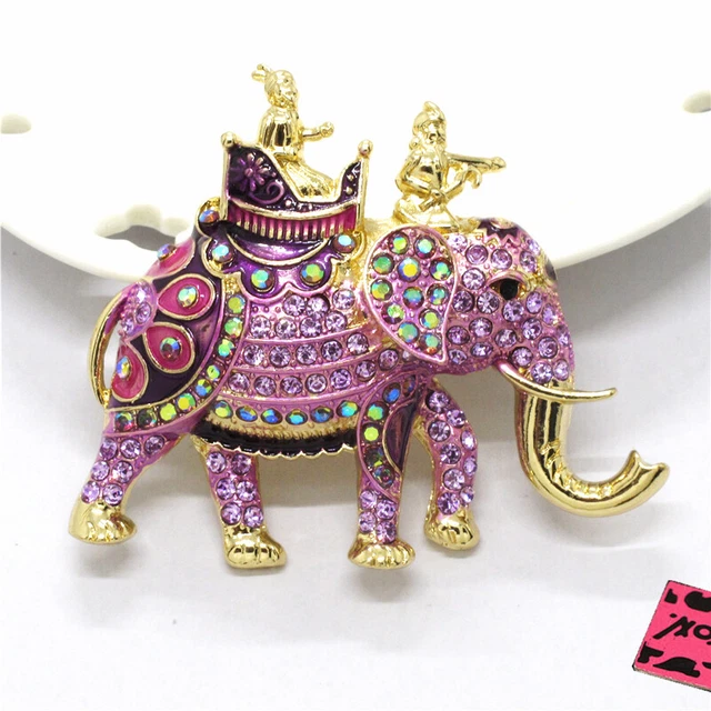 Purple Enamel Cute Royal Elephant Crystal Fashion Women Charm Brooch Pin Gift