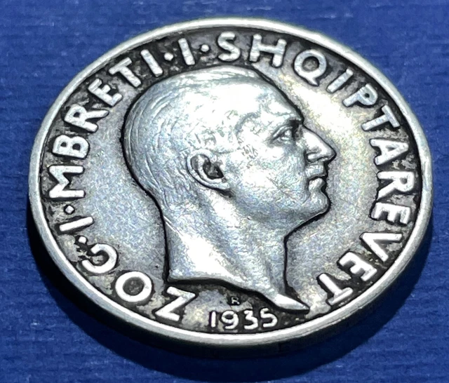 1935  ALBANIA  1 Frang Ar  Silver Coin  -  ZOG. I. KING OF THE ALBANIAN